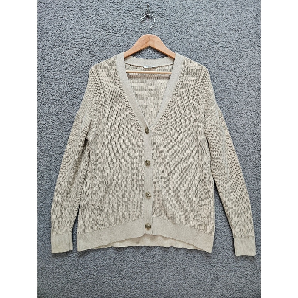 Haven Well Within Cardigan M Beige Organic Cotton Shaker Knit V-Neck Sweater
